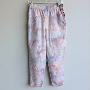 Tie dye high rise cropped pants - pastel white purple orange and green